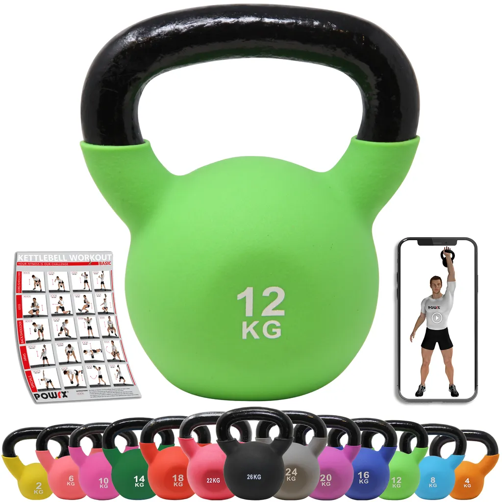 Powrx Kettlebell Neopren 2-26 Kg Inkl. Workout I Kugelhantel In Versch. Farben Und Gewichten I Bodenschonende